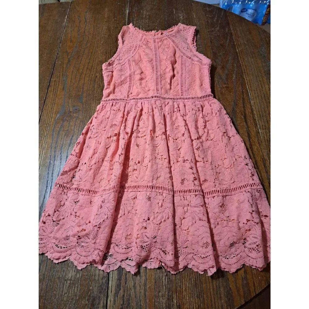 Small Xhilaration Coral Lace Sleeveless Lined Zip Midi Mini Summer Spring Dress